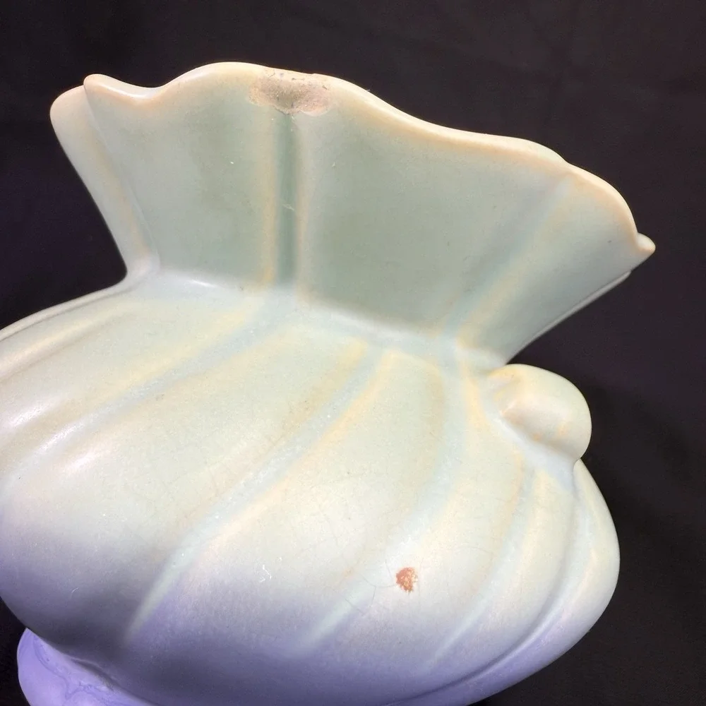 Vintage WELLER Vase Signed Since 1872 Pottery Blue Green Glaze‎ Handles